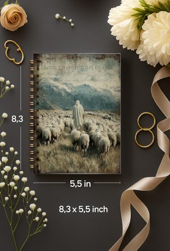 bitCNY Spiral Notebook 8.3 x 5.5 Inches, Good Shepherd Christian Art Cover, Biblical Shepherd and Sheep Journal, Lined Notebook for Bible Study Prayer and Notes - color: Shepherd and Sheep