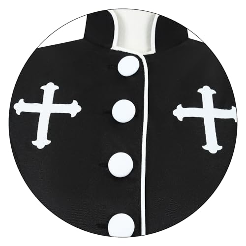 Clergy Robe Set with Cross, Full Length Button-Down, Black with White Trim, Includes Stole and Gold Cross Necklace - color: Black, size: X-Large