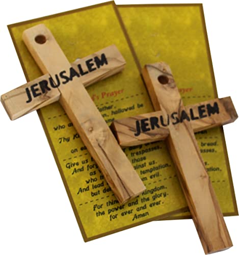 Holy Land Market Hand Carved Olive Wood Wall Cross Pair 4 Inch - size: 4L" x 2W"