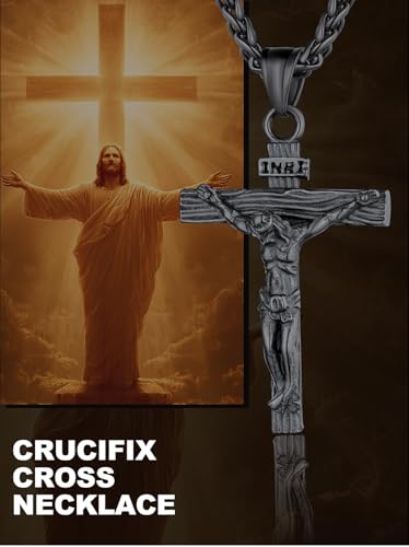 U7 Crucifix Cross Necklace for Men,with 18"-26" Chain - color: 03.Black