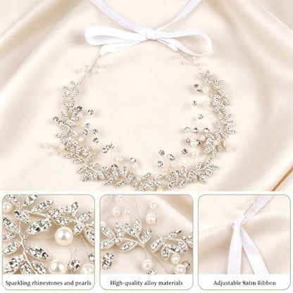 Silver Pearl Rhinestone Flower Girl Headband for Wedding