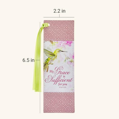 Christian Art Gifts Faux Leather Scripture Bookmark: Grace is Sufficient - color: Pink - Grace