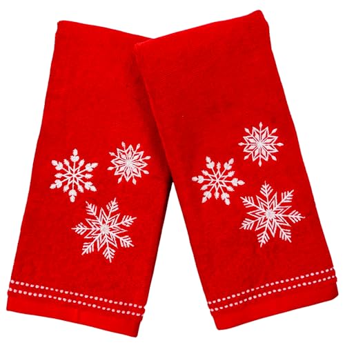 Christmas Red Guest Hand Bathroom Towels, Elegant Winter Snowflakes, 16x26" - color: 3 Snowflakes Red