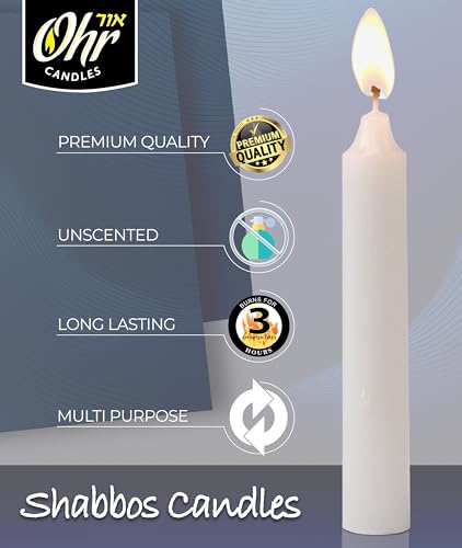 OHR CANDLES Shabbat Candles, Traditional Shabbos Candles, 3 Hour, 72 Count (Pack of 8), Bulk - size: 8-Pack