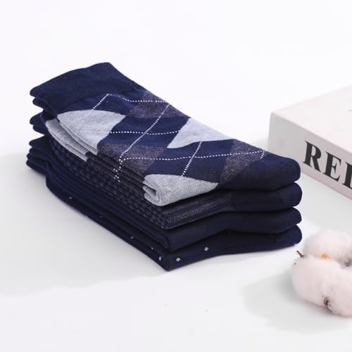 Men's Colorful Striped Dress Socks, 5-Pack Cotton, Sock Size 10-13 - color: Navy Pattern Mix