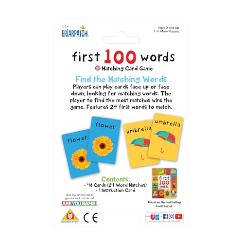 Briarpatch, First 100 Words Matching Card Game, Based On Board Books By Roger Priddy, Preschool Learning for Kids