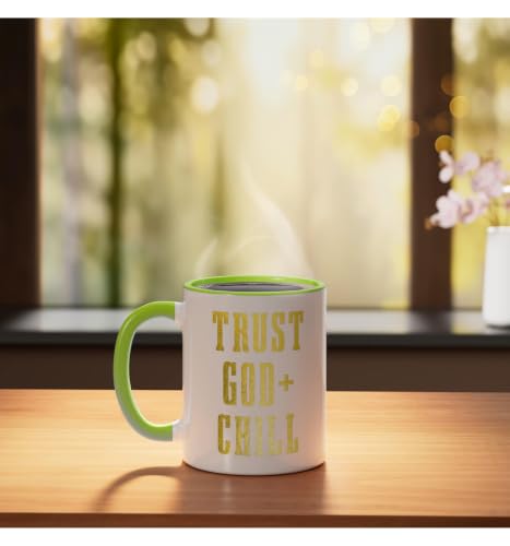 Trust God & Chill Christian Faith Jesus Church Pastor Funny Ceramic Mug, Light Green/White, 11oz - color: Light Green/White, size: 11 Ounces