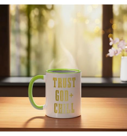 Trust God & Chill Christian Faith Jesus Church Pastor Funny Ceramic Mug, Light Green/White, 11oz - color: Light Green/White, size: 11 Ounces