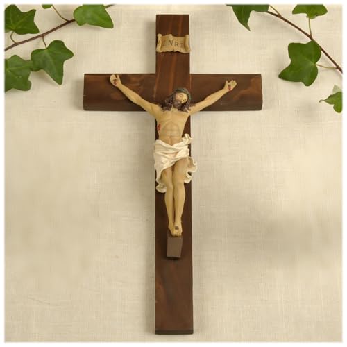 Large Wall Crucifix With Jesus, 19 Inch Resin Wooden Cross Religious Decor - size: 19.1"L x 10"W