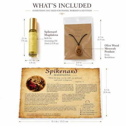 Spikenard Magdalena Anointing Oil Roll On 10ml with Olive Wood Menorah
