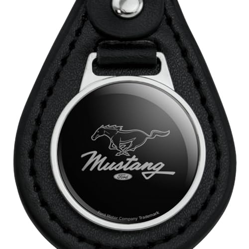GRAPHICS & MORE Ford Mustang Pony Script Black Leather Keychain
