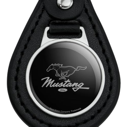GRAPHICS & MORE Ford Mustang Pony Script Black Leather Keychain