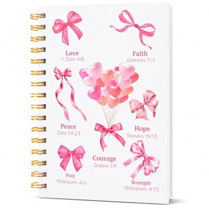 Christian Gift Journal for Women & Teen Girls, Cute Pink Prayer Journal with Coquette Bow Cover, Spiral Notebook for Bible Study, Faith Journaling, Gratitude & Daily Writing, 5.7 x 8.3 Lined Notebook, 160 Pages - color: Pink
