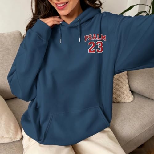 Christian Hoodies for Women Psalm 23 Sweatshirt Jesus Faith Hoodies Religious Bible Verse Graphic Hoodie Pullover - color: Deep Blue, size: X-Large