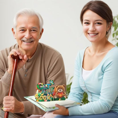 Get Well Pop Up Card, Bear Get Well Soon Card, - color: Bear