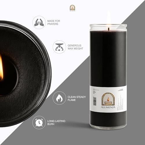 3pk Black Negro 90hr | 7-Day Prayer Candles - Glass Jar Veladoras, Unscented Paraffin Wax | Protection, Reversing Banishing Novena - Catholic Hispanic Church Altar, Memorial Vigil, Uncrossing - color: Black