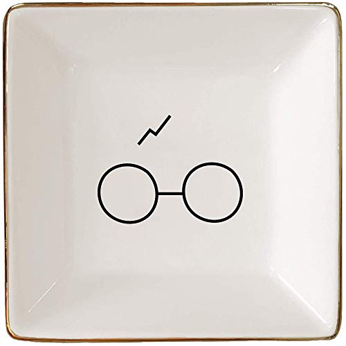 Simply Charmed Porcelain Jewelry Ring Holder Tray – Harry Potter Gift, Porcelain Trinket Dish, 4"x4" White with Golden Glaze, Jewelry Organizer - style: Wizard