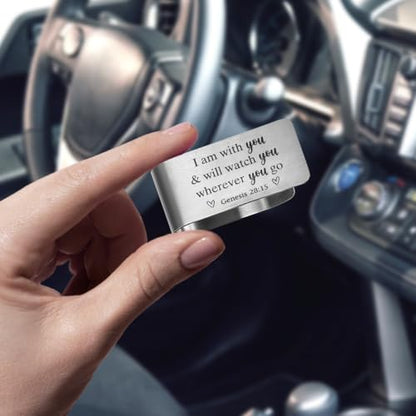 Genesis 28:15 Car Visor Clip, Sun Visor Clip for Christian Believer - color: Silver64