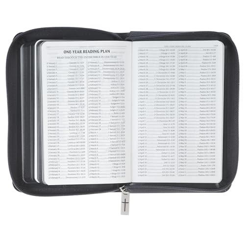 KJV Holy Bible, Mini Pocket Size, Red Letter, Reading Plan, Thematic Verse Finder, Ribbon Bookmark, King James Version, Vegan Leather, Black/Gray Zipper Closure, 6.2" x 4.3" (KJV Pocket Editions)