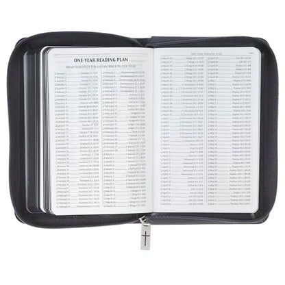 KJV Holy Bible, Mini Pocket Size, Red Letter, Reading Plan, Thematic Verse Finder, Ribbon Bookmark, King James Version, Vegan Leather, Black/Gray Zipper Closure, 6.2" x 4.3" (KJV Pocket Editions)