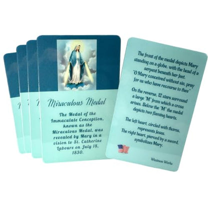 Miraculous Medal Set of 5 Mini Mary Italian Metal Prayer Cards