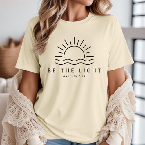 Sulayesh Christian Be The Light Shirts for Women Bible Verse Shirts Jesus Religious Faith Tshirts Inspirational Tees Tops - color: Apricot, size: XX-Large