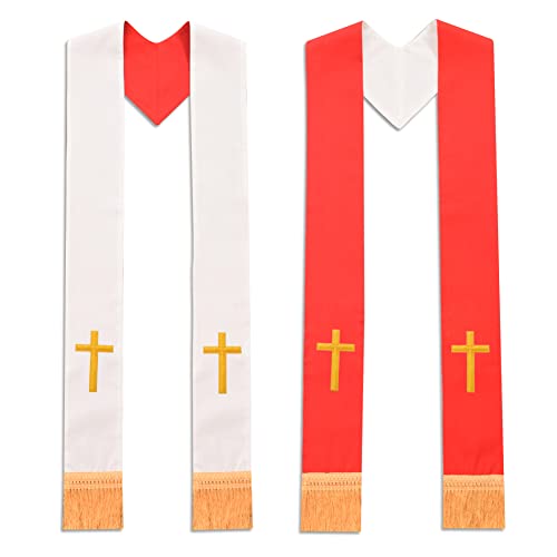 BLESSUME Church Clergy Pastor Reversible Stole - color: Red and White 5