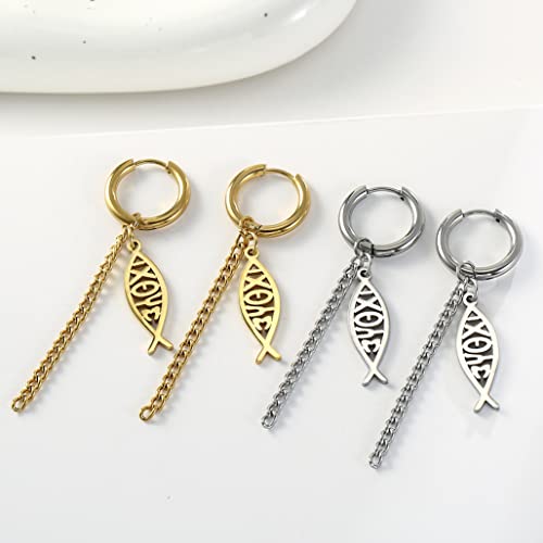 Earrings For Women Jesus Fish Faith Symbol Earrings Stainless Steel Chic Arc Fish Hook Earrings Christian Jewelry - color: gold 1