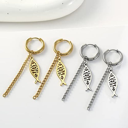 Earrings For Women Jesus Fish Faith Symbol Earrings Stainless Steel Chic Arc Fish Hook Earrings Christian Jewelry - color: silver 1