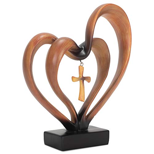 Dicksons It Takes Three Heart and Cross Brown 8.5 x 9.5 Resin Stone Pedestal Table Top Decoration - color: Brown