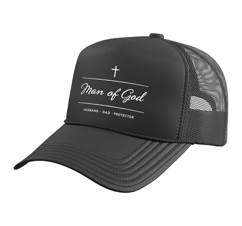 Father's Day Husband Dad Protector Christian Dad Man of God Trucker Hat with Adjustable Mesh Back - color: Black