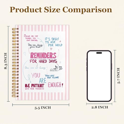 SAFDSGFDB Pink Inspirational Mental Health Journal Notebook 5.5x8.3, Reminders for Hard Days Positive Affirmation Spiral Hardcover Journal Notebook for Work Study Office Note Taking - color: Stripe remingders