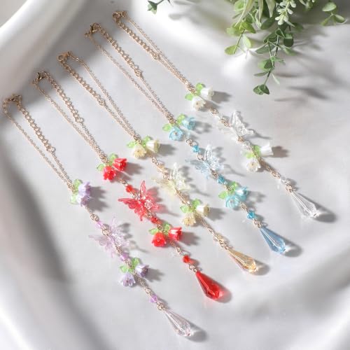 Butterfly Flower Car Rearview Mirror Charm Yellow Lily of Valley - color: Yellow - Butterfly