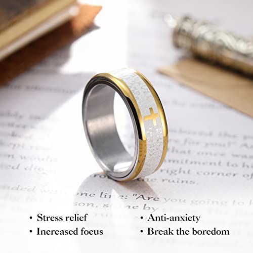 King Will 8mm Black/Gold/Silver Prayer Stainless Steel Ring - color: Gold & Silver