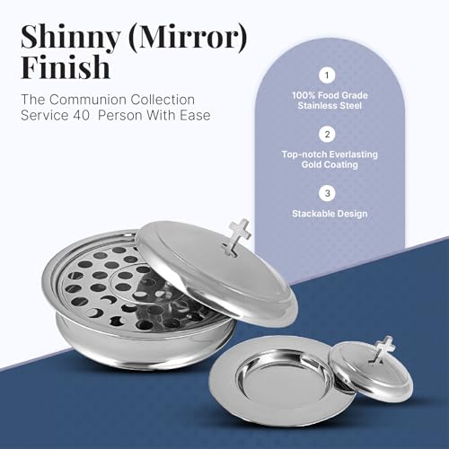 Communion Set for Church - One Communion Tray & One Bread Plate with Lid - color: Shiny (Mirror) Finish