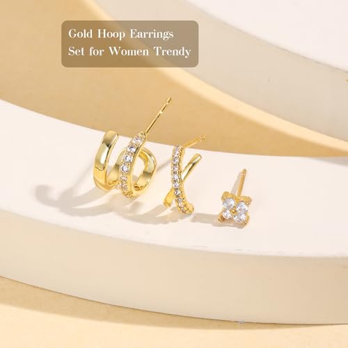 18K Gold Plated Hoop Earrings for Women, NICKEL-FREE & HYPOALLERGENIC, Timeless Jewelry Gift - color: Gold-B
