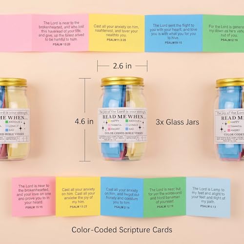 Bible Verse Jar Set, 3 Pcs Prayer Jar with Color Coded Scripture Cards, Christian Gifts for Women Men Mom Dad, Devotional Faith Scripture Jar, Christmas Stocking Stuffers, 2.6 x 4.6 in