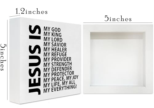 Jesus Is My Everything Christian Decor Wood Sign Desk Decor Wooden Sign for Home Office Living Room Church Kitchen Bedroom bathroom Table Shelf Religious Gifts -A12 - color: White