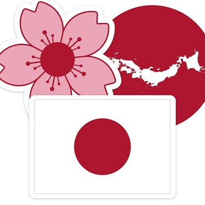 [3PCS] Japan Flag Sticker, Japan Stickers, Sakura Stickers, Clean Red Sun - color: Japan Flag Sticker