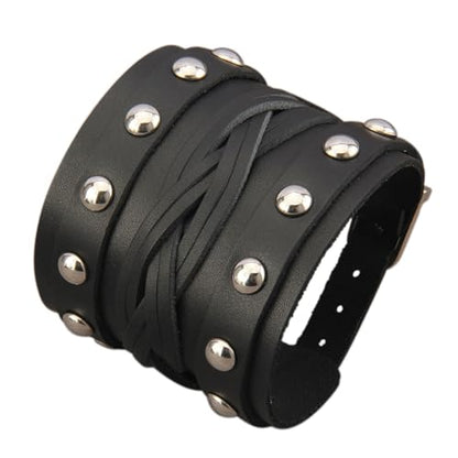 GelConnie Leather Cuff Bracelet Punk Braided Bracelets Rock Leather Wristbands Faux Mens Leather Bracelet Gothic Viking Bangle Adjustable Wrap Bracelet for Women,Men - color: Leather Bracelet Wristband