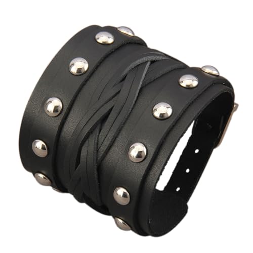 GelConnie Leather Cuff Bracelet Punk Braided Bracelets Rock Leather Wristbands Faux Mens Leather Bracelet Gothic Viking Bangle Adjustable Wrap Bracelet for Women,Men - color: Leather Bracelet Wristband