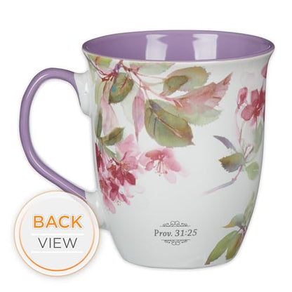 Christian Art Gifts Large Ceramic Scripture Coffee Mug for Women - color: Purple/Strength & Dignity