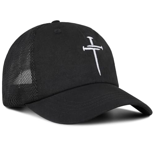 Christian Gifts for Men Women, Religious Cross Logo Embroidered Low Profile Unisex Dad Hat - color: Mesh-black