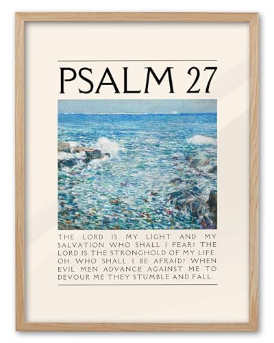 EcoHest 16x20 in Psalm 27 Ocean Framed Bible Verse Christian Wall Art - color: Framed Psalm 27, size: 20"L x 16"W