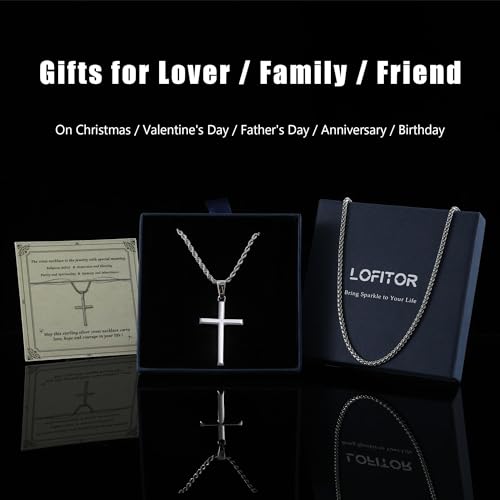 LOFITOR Mens Sterling Silver Cross Necklace for Women S925 Crucifix Pendant - size: 20 inches, style: Classic Cross Necklace