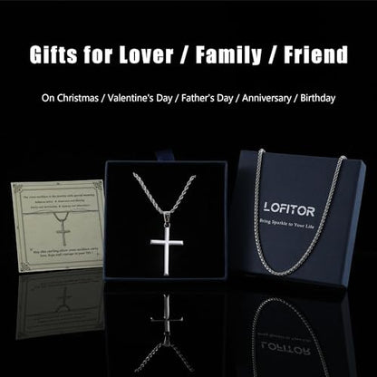 LOFITOR Mens Sterling Silver Cross Necklace for Women S925 Crucifix Pendant - size: 20 inches, style: Classic Cross Necklace