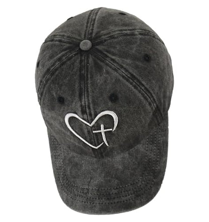 Vintage Dad Mom Baseball Cap with Heart Cross, Religious Jesus Hat