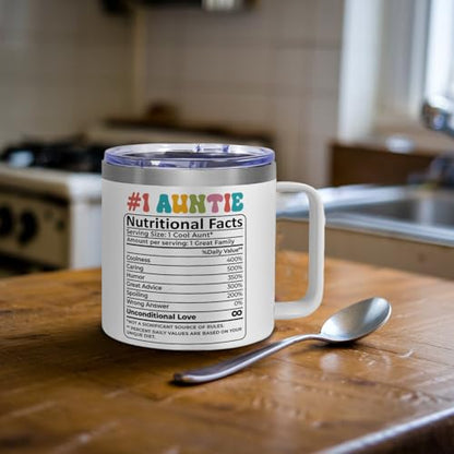 Best Auntie 14 oz Tumbler – Cool Aunt Club Cup, Funny Nutrition Facts Design, Birthday & Holiday Gift from Niece or Nephew - color: Cool Aunt