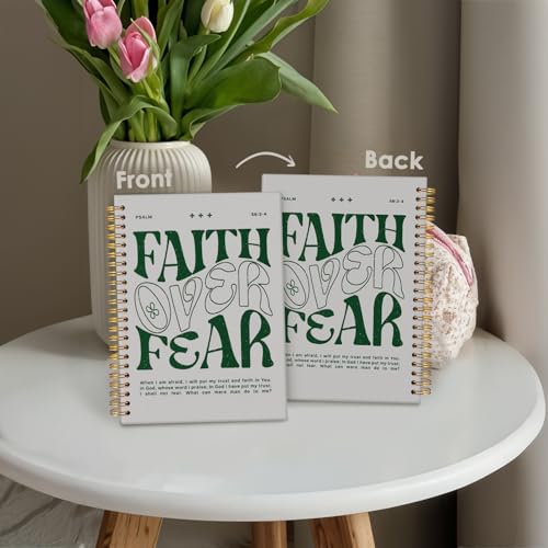 Faith Over Fear Christian Notebook, Bible Journal, Prayer Journal for Women & Men, Church Notes Journal, Scripture Hardcover Spiral Notebook 5.5x8.3 in - color: Faith over fear