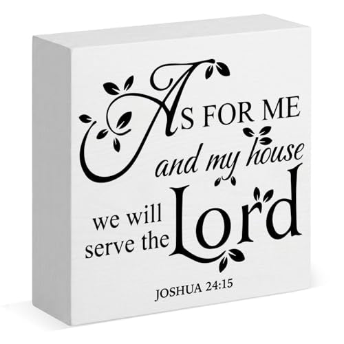 As for Me And My House We Will Serve The Lord Christian Wood Block Plaque Box Sign for Home Church Farmhouse Bar Shelf Table Decoration, Bible Verse Scripture Joshua 24:15 Christian Home Decor